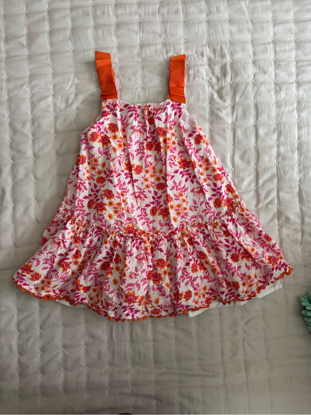 Joie Girls Floral Cotton Dress Size 4 Pink Orange Ruffle Spring summer